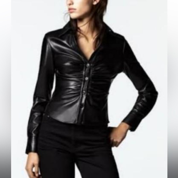 Zara Women’s Faux Leather blouse - Picture 7 of 10